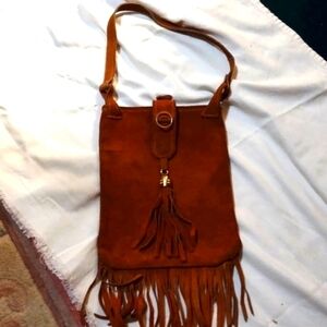 Vintage  " 1970' s Brown Fringe Suede Shoulder Bag